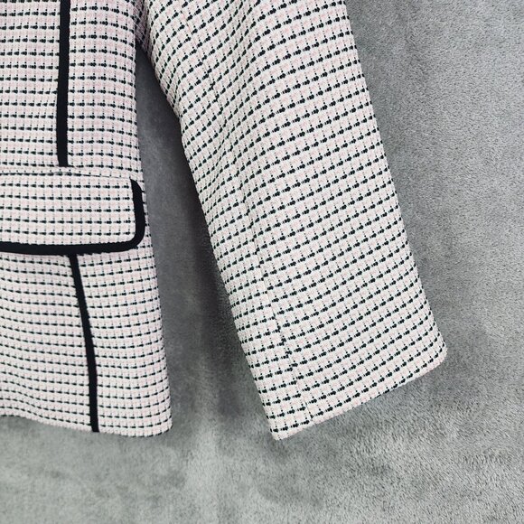 Womens Kasper Tweed Blazer Jacket Pink Black White Print 2 Button Size 8 - Picture 5 of 11